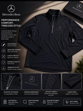New authentic 100% mercedes-Benz Men's Black Quarter-Zip Performance Size large